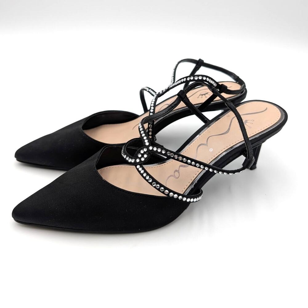 Nina Nichele Pointed Toe Heel Pump Rhinestones Women's Black Size US8M EU38